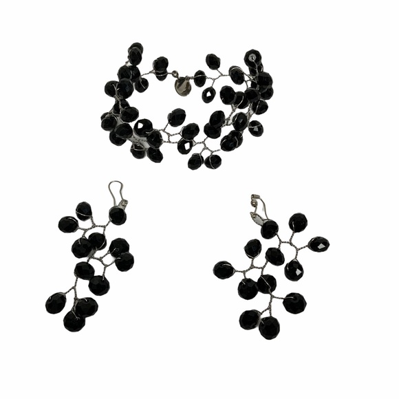 Jewelry - Handmade Black Stone Bracelet and Earring Set